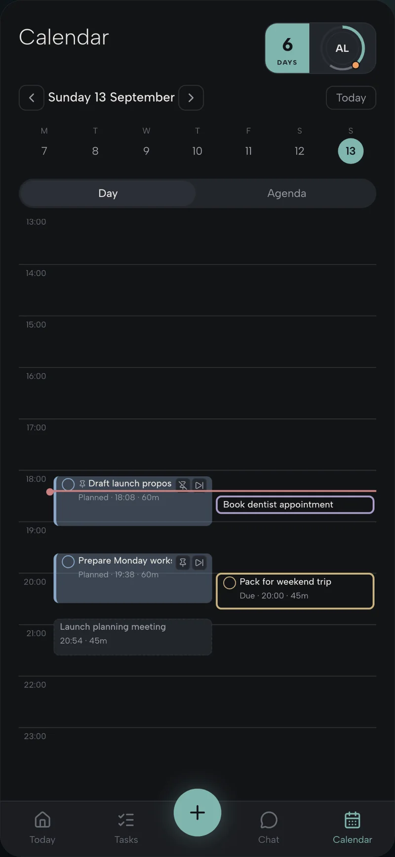 Calendar with planned work blocks beside existing commitments